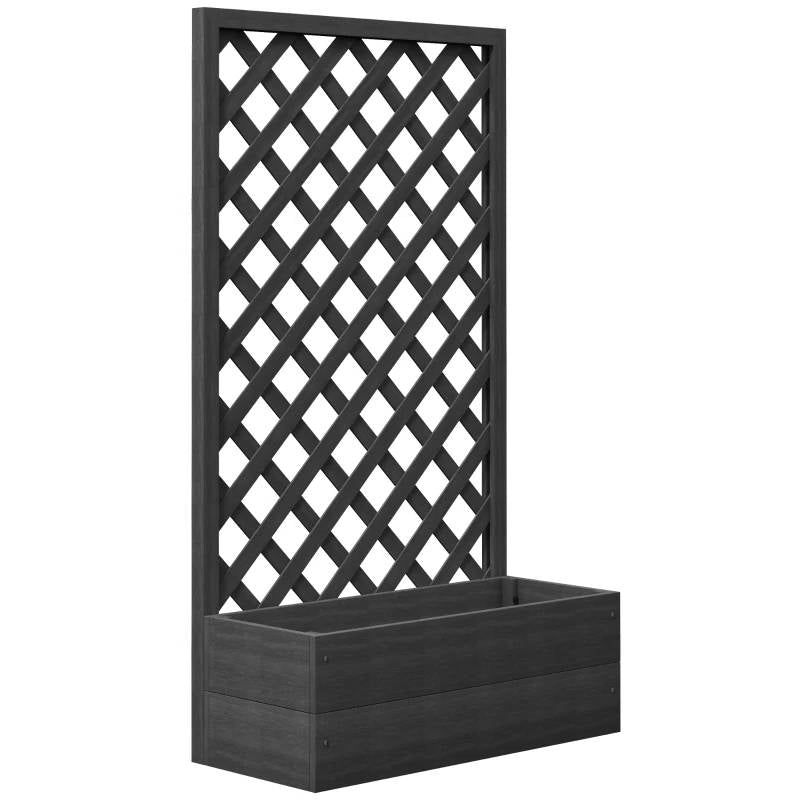 Outdoor Black Wooden Raised Garden Bed Planter Box with Lattice Trellis-2