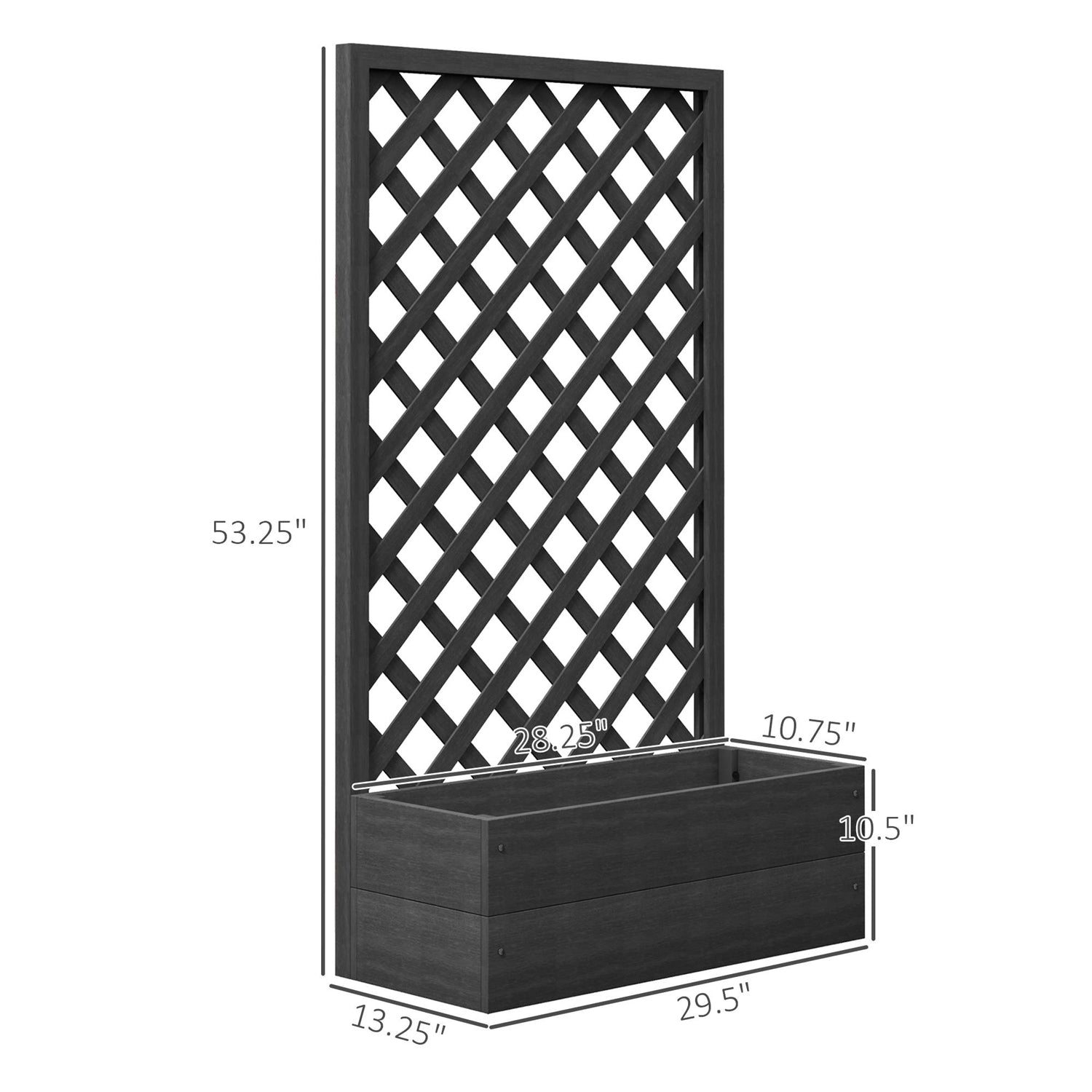 Outdoor Black Wooden Raised Garden Bed Planter Box with Lattice Trellis-4
