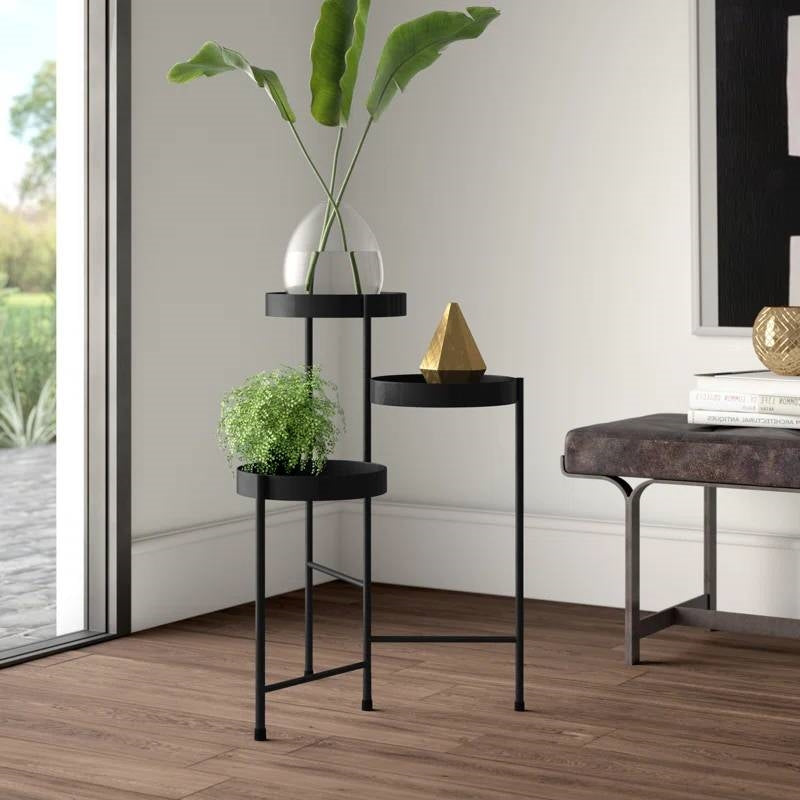 Modern Black Metal 3-Tier Flower Pot Plant Stand-1