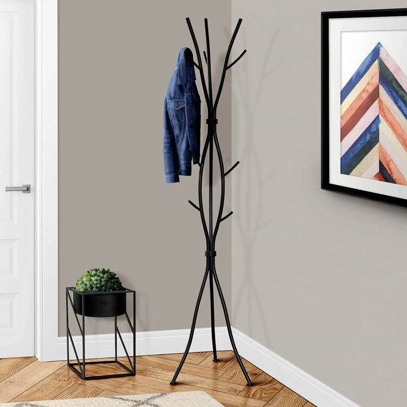 74-inch Freestanding Black Metal Coat Rack Entryway Hall Tree Umbrella Stand-0
