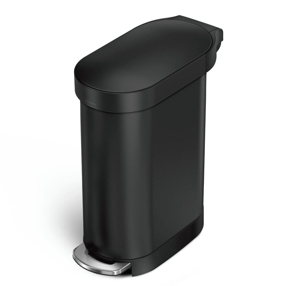 Matte Black 12-Gallon Narrow Kitchen Trash Can with Easy Step-on Lid-0