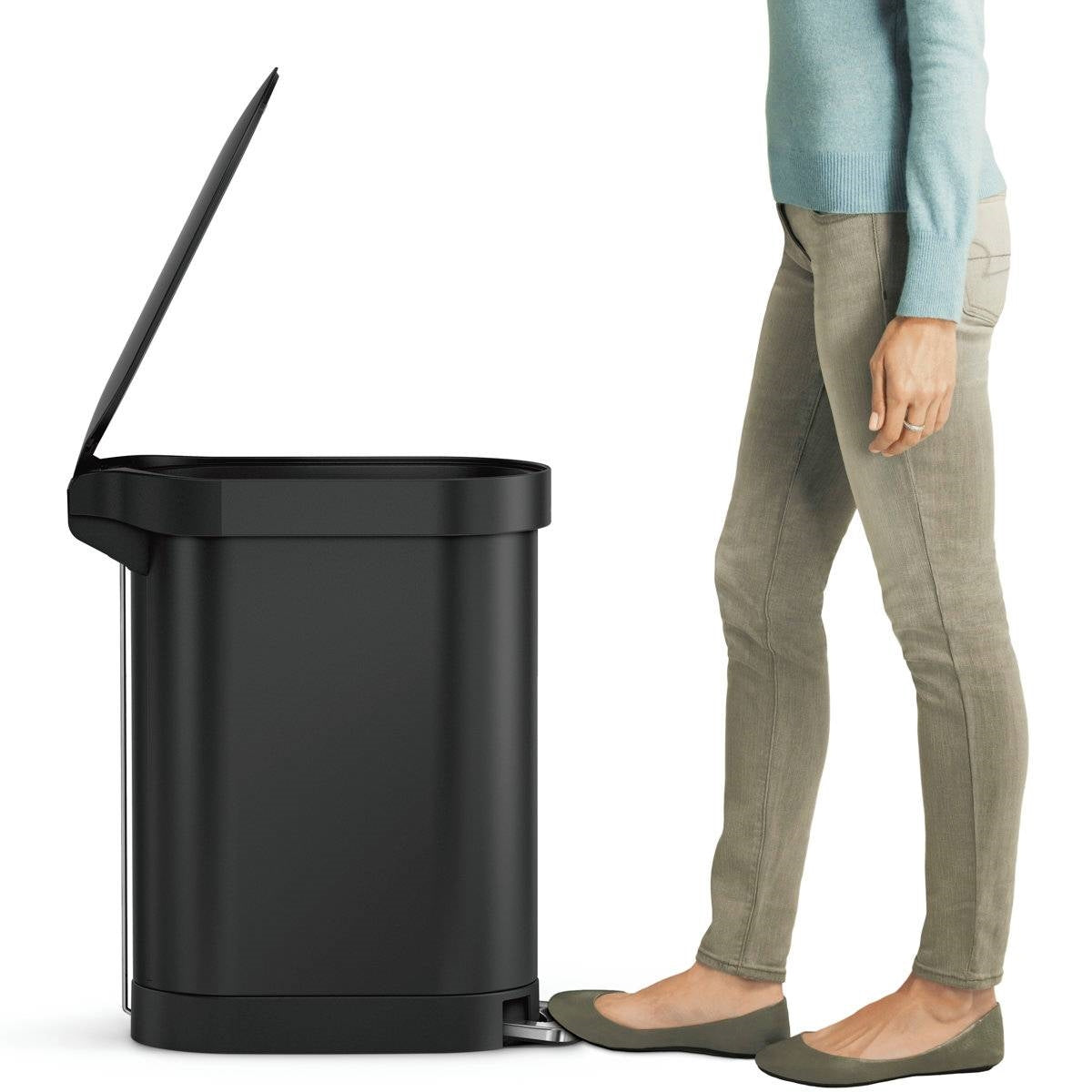 Matte Black 12-Gallon Narrow Kitchen Trash Can with Easy Step-on Lid-3