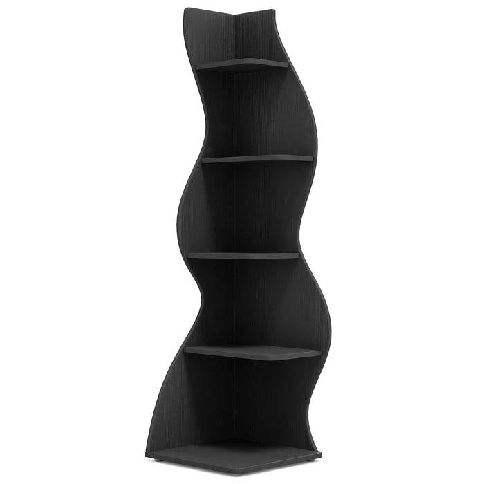 Modern 5 Shelf Corner Bookcase in Black Wood Finish-1