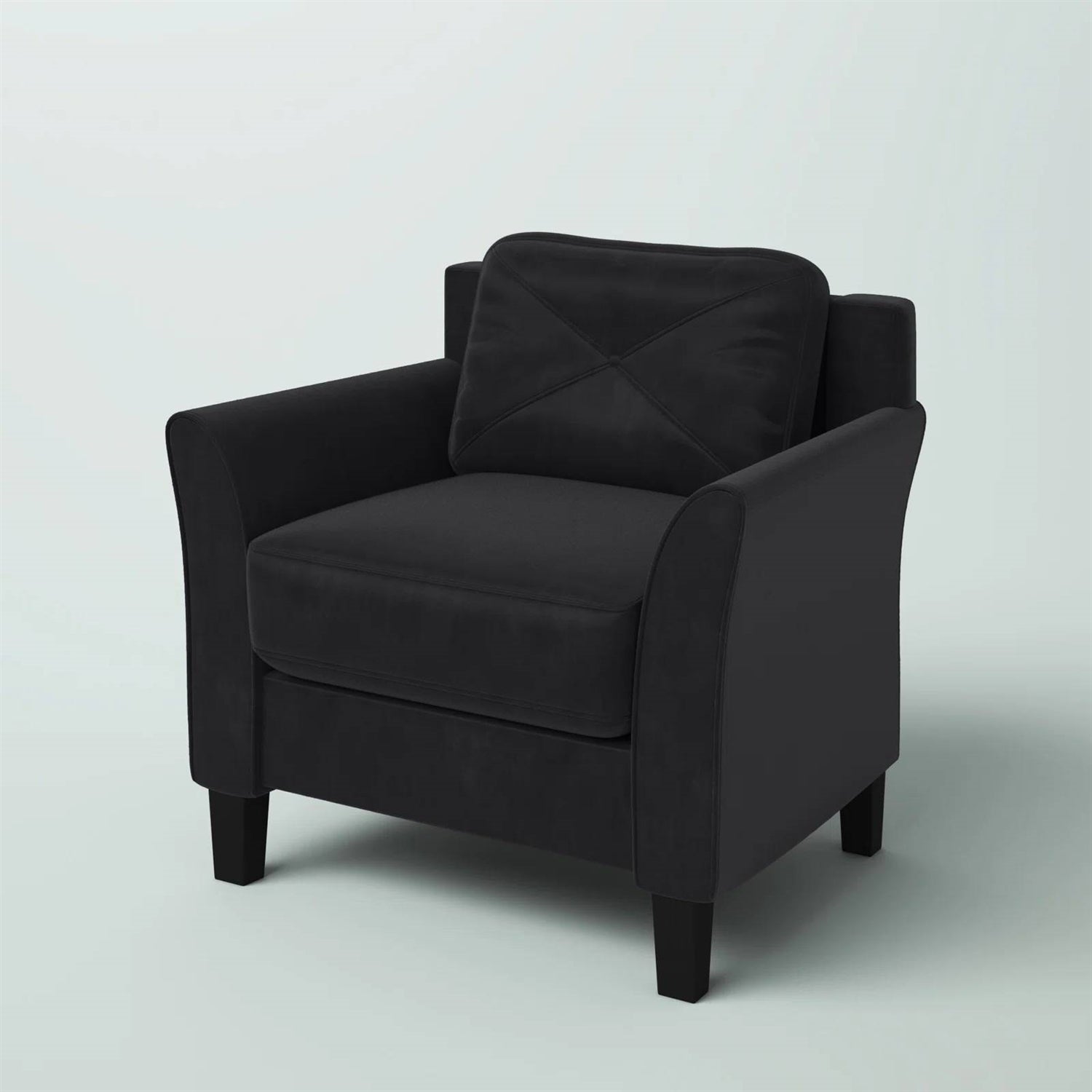 Black Microfiber Upholstered Armchair Flared Arm Chair with Tufted Back Cushion-0