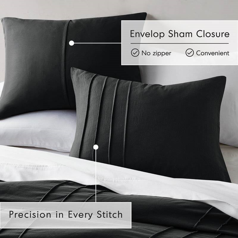 Twin/Twin XL Pre-Washed Pleated Microfiber Comforter Set in Black