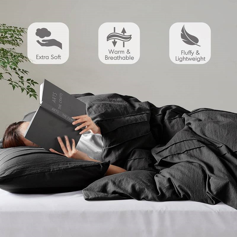 Twin/Twin XL Pre-Washed Pleated Microfiber Comforter Set in Black-3