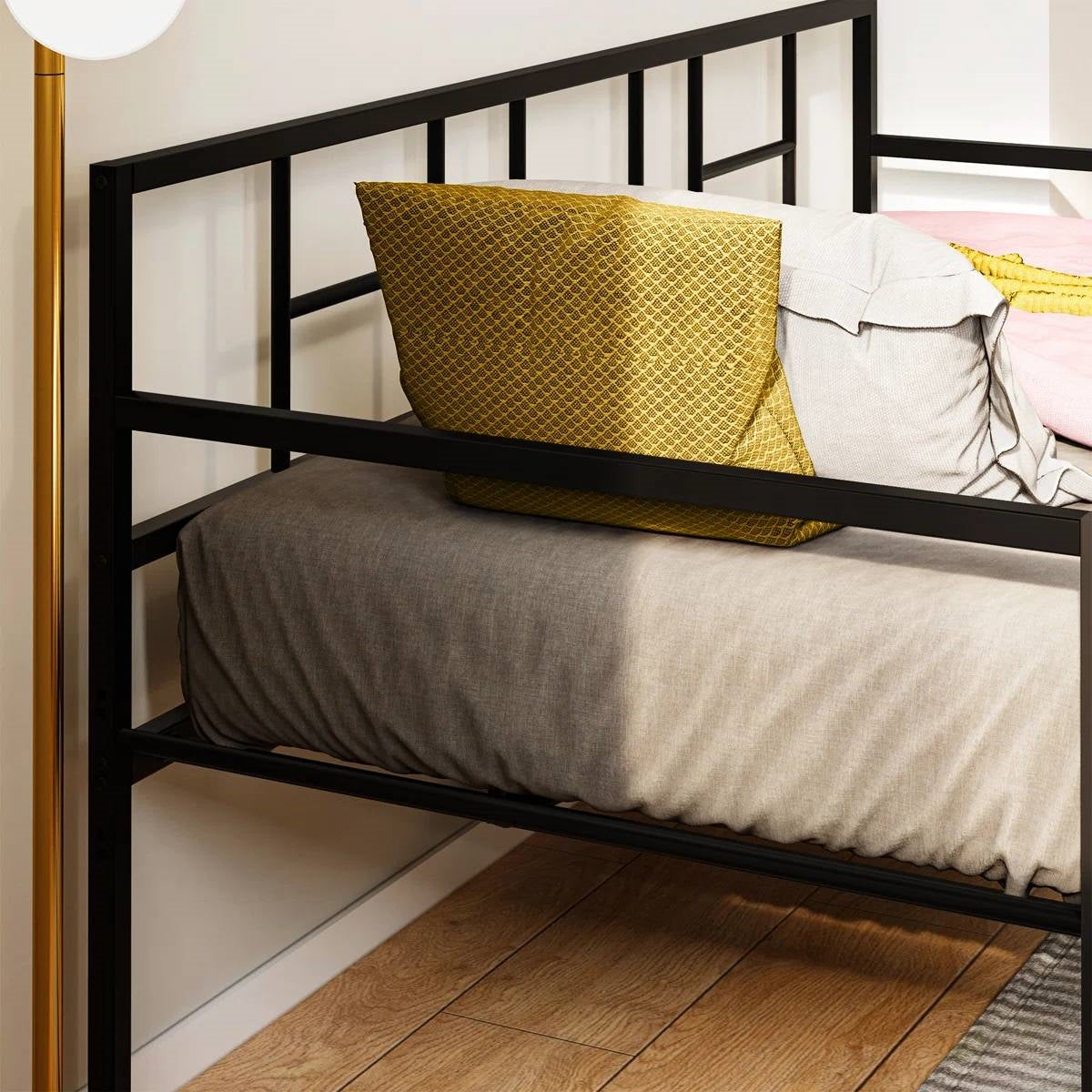 Twin size Black Metal Daybed Frame with Roll Out Trundle Bed Frame-2