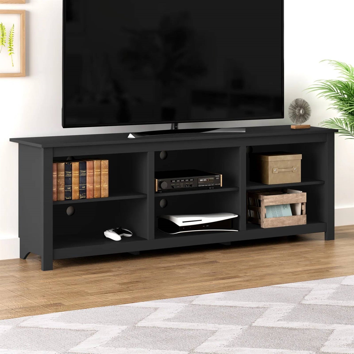 Farmhouse TV Stand in Black Wood Finish - for TVs up to 70-inch-0
