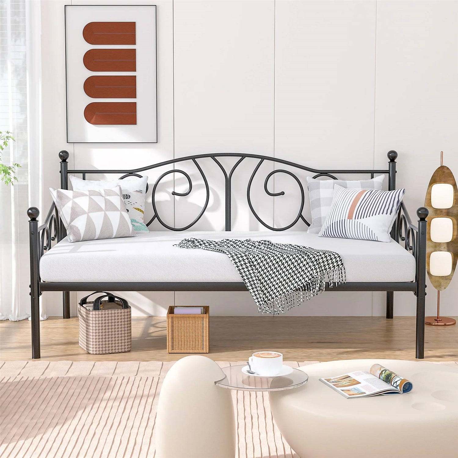 Twin size Victorian Black Metal Daybed Frame - 350 lbs. Weight Capacity-1