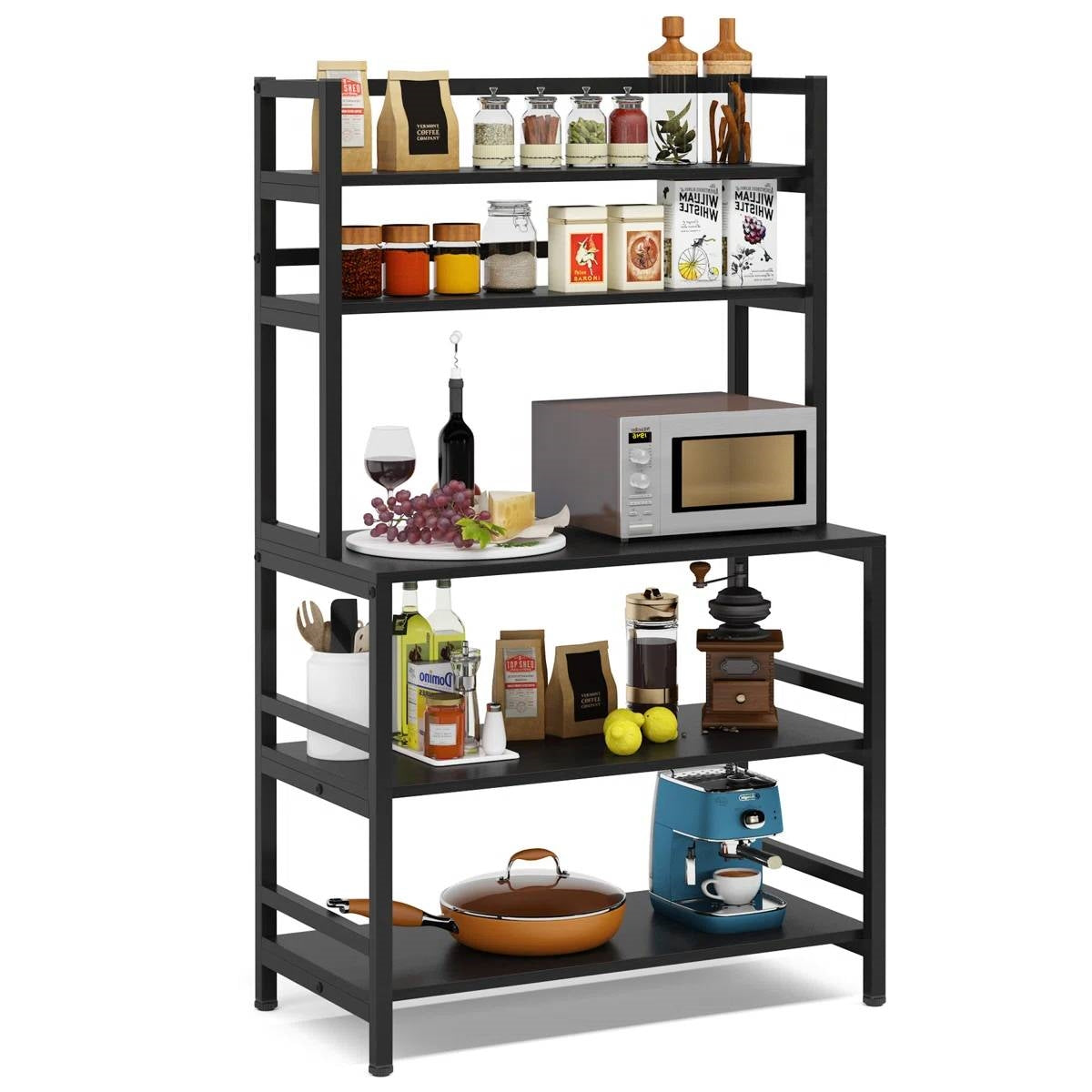 Heavy Duty Black Metal Kitchen Baker's Rack Microwave Stand Shelving Unit-0