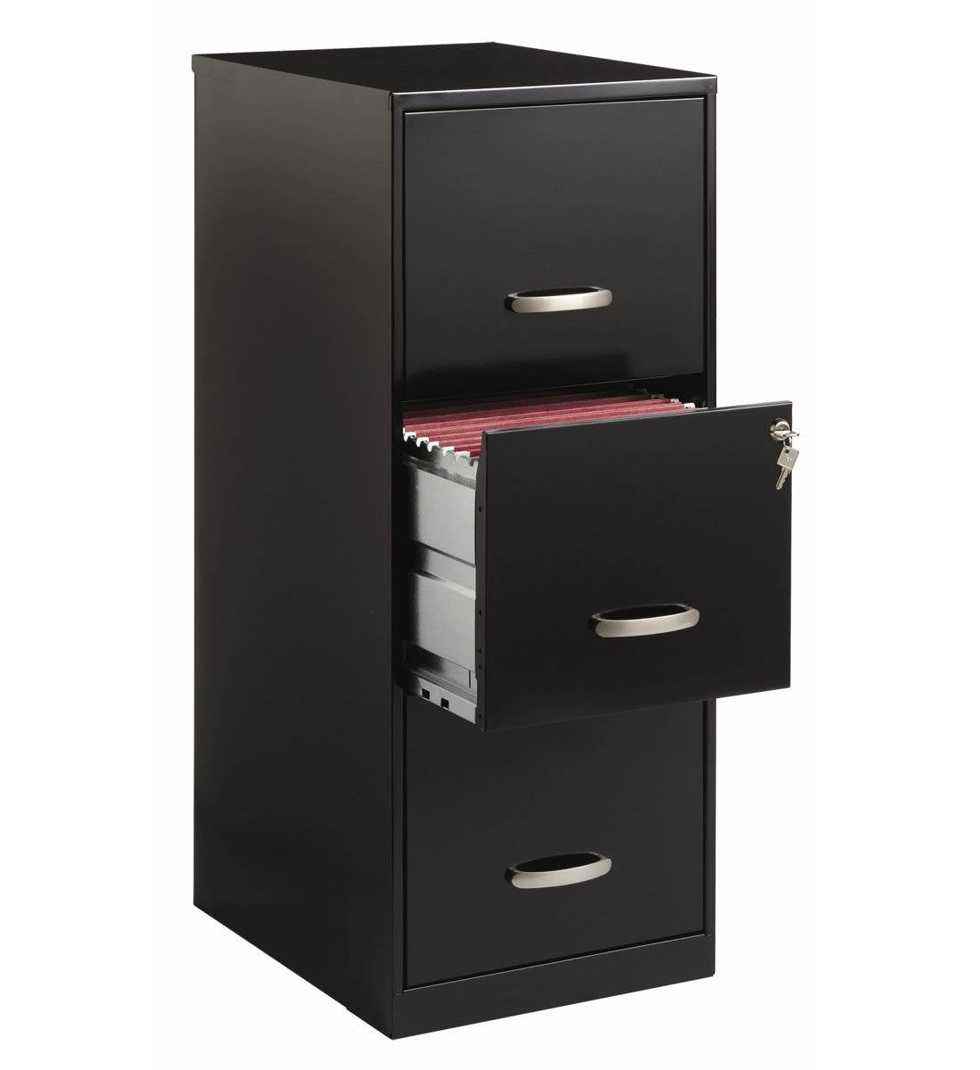 Black Metal 3-Drawer Vertical Key Locking File Cabinet-0