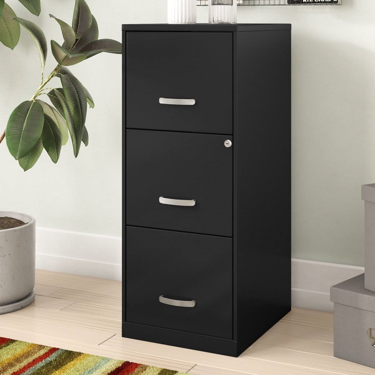 Black Metal 3-Drawer Vertical Key Locking File Cabinet-3