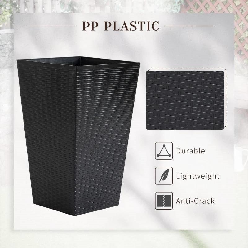 Set of 3 - Black Faux Rattan Plastic Tall Large Flower Pots - PRHOMZ