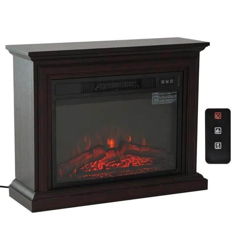 31 inch Dark Brown Electric Fireplace Heater Dimmable Flame Effect and Mantel w/ Remote Control - PRHOMZ