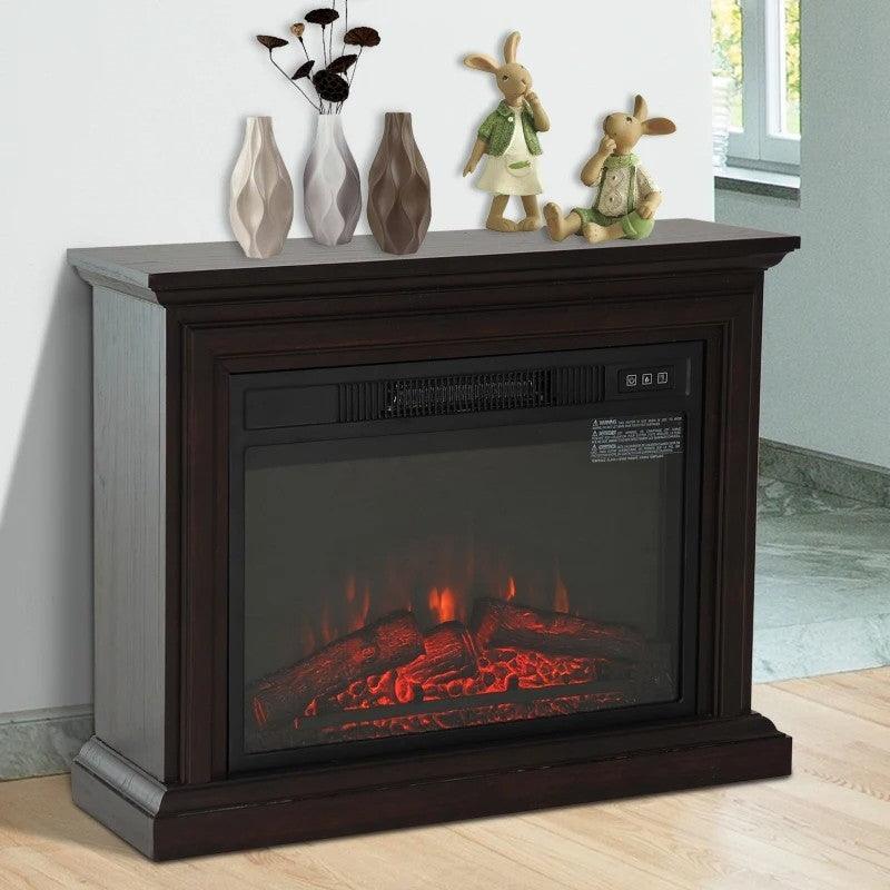 31 inch Dark Brown Electric Fireplace Heater Dimmable Flame Effect and Mantel w/ Remote Control - PRHOMZ