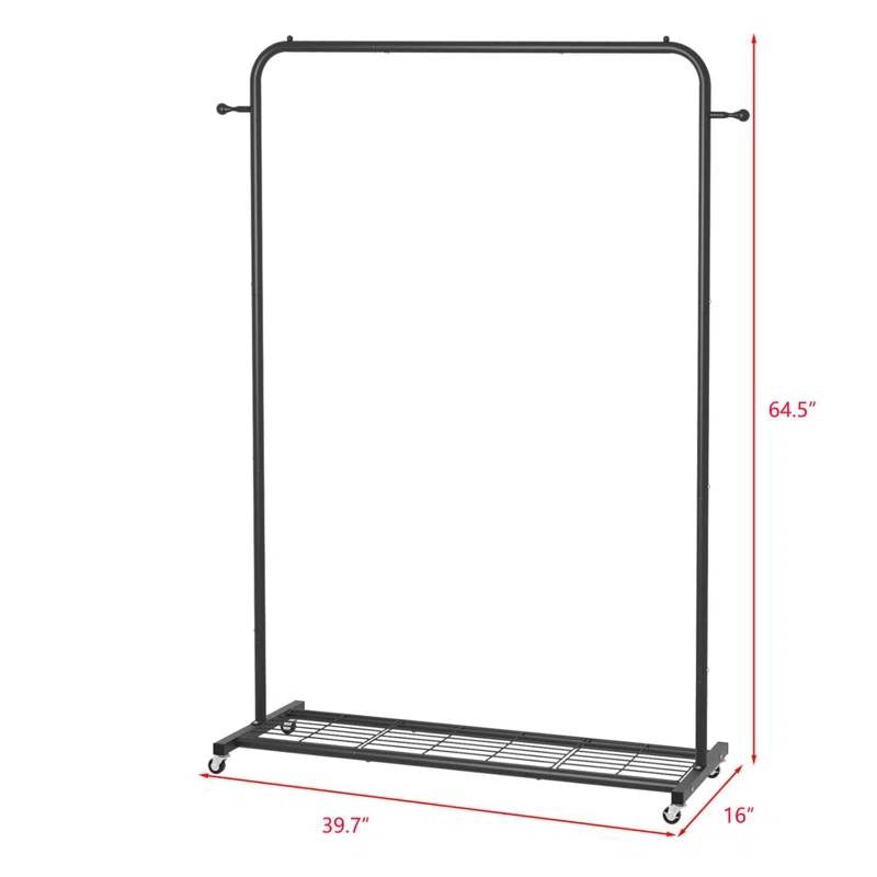 Black Modern Garment Rack Clothes Hanging Rod with Lockable Wheels-3