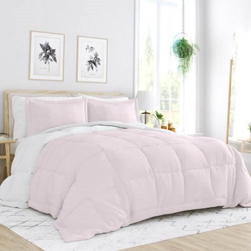 King/Cal King 3-Piece Microfiber Reversible Comforter Set Blush Pink and White - PRHOMZ