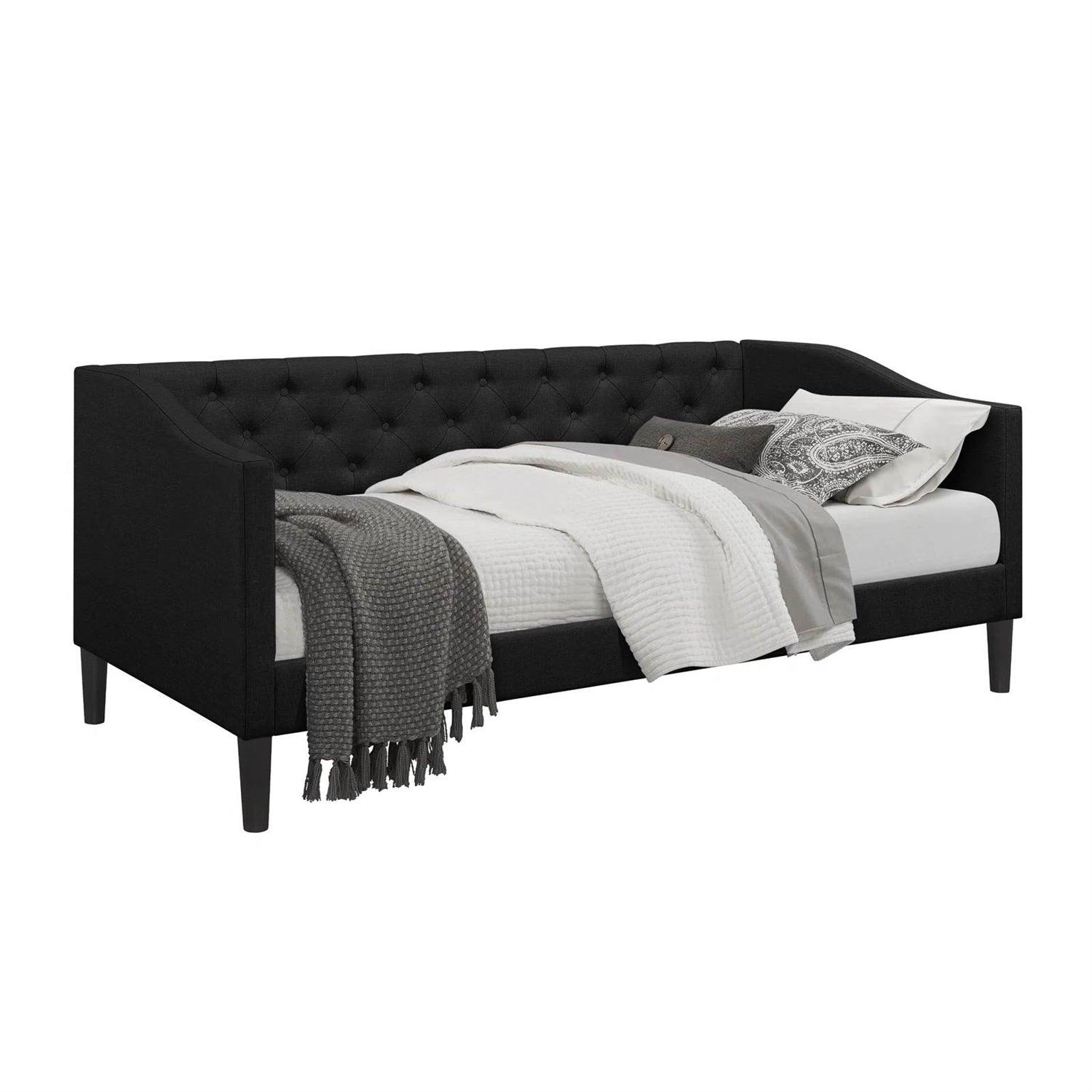 Twin size Modern Black Fabric Upholstered Button-Tufted Daybed - PRHOMZ