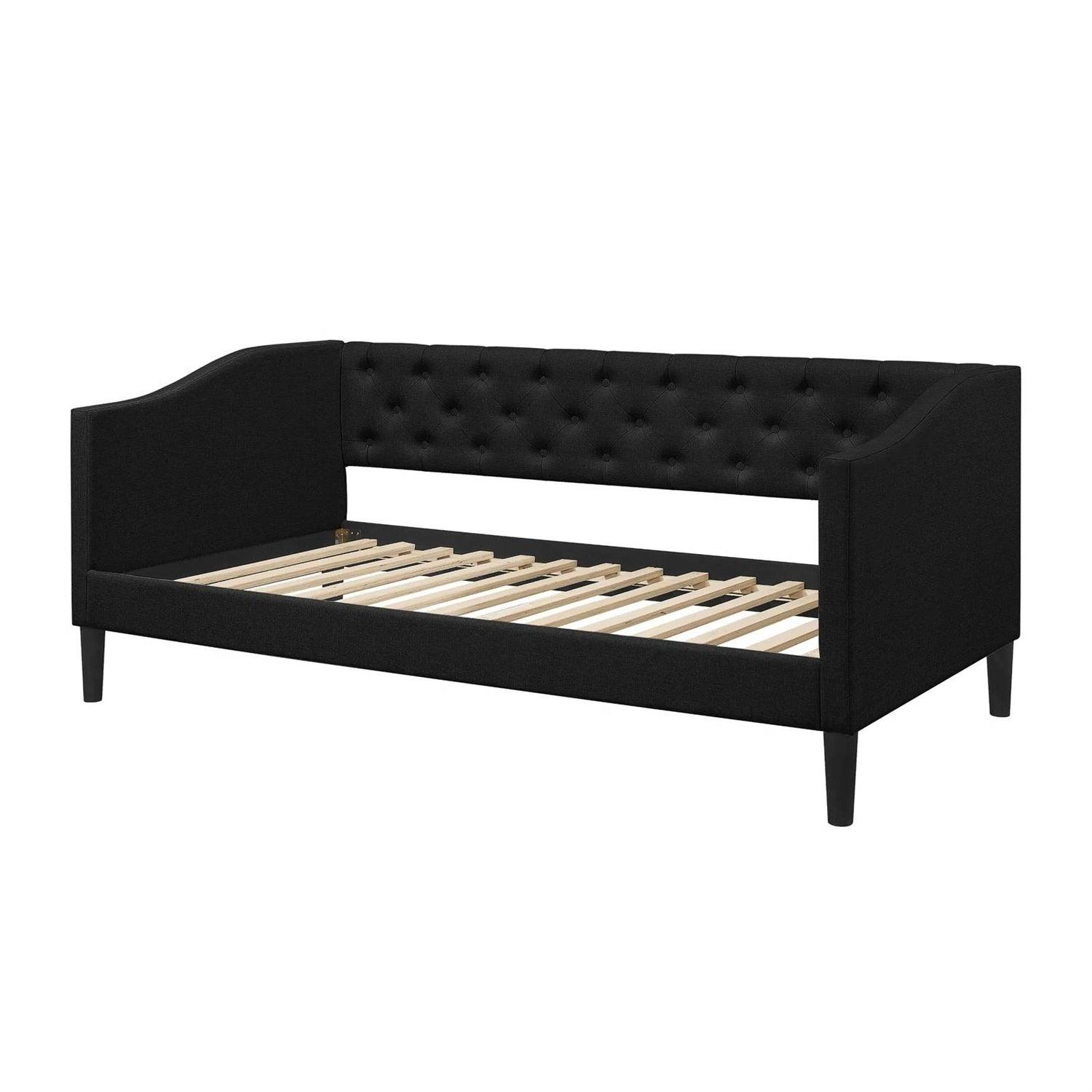Twin size Modern Black Fabric Upholstered Button-Tufted Daybed - PRHOMZ