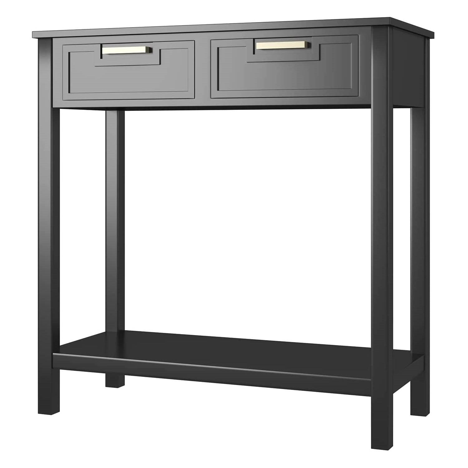 Modern Entryway Accent 2 Drawer Sofa Side Table Black - PRHOMZ