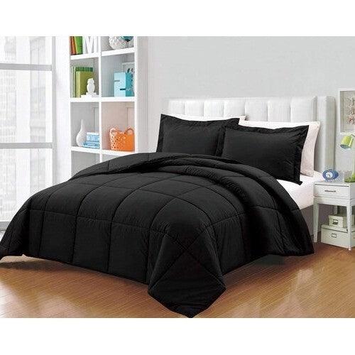 Queen Size Reversible Microfiber Down Alternative Comforter Set in Black - PRHOMZ