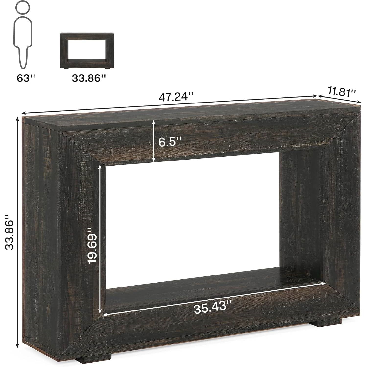 Modern Farmhouse 47-inch Long Sofa Table in Dark Grey Black Wood Finish-4