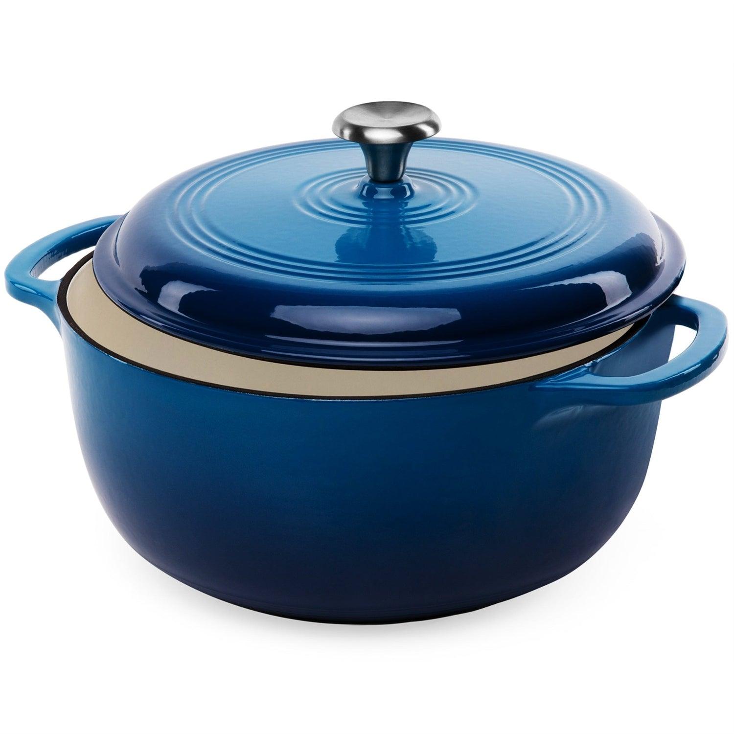 6 Quart Large Blue Enamel Cast-Iron Dutch Oven Kitchen Cookware - PRHOMZ