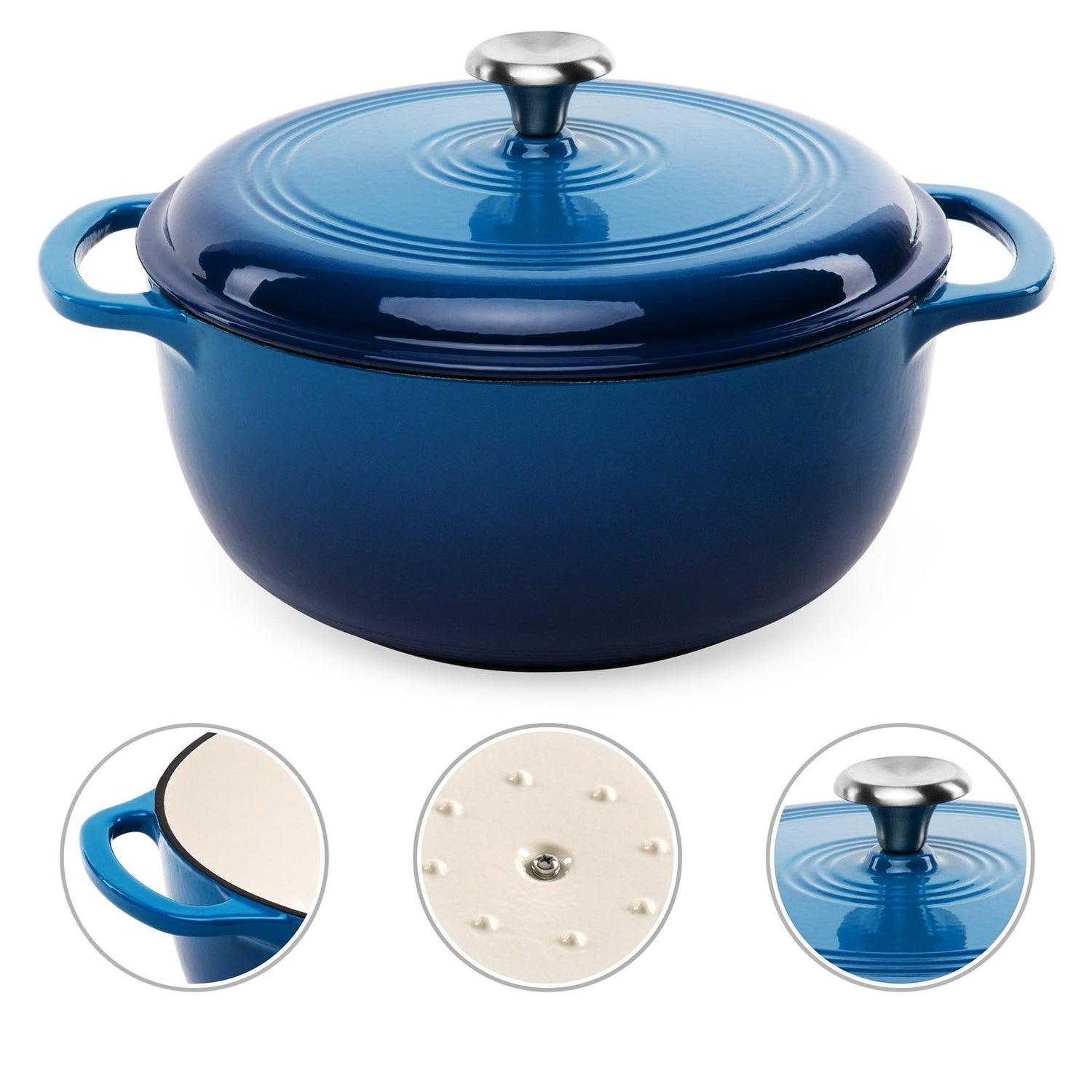 6 Quart Large Blue Enamel Cast-Iron Dutch Oven Kitchen Cookware - PRHOMZ