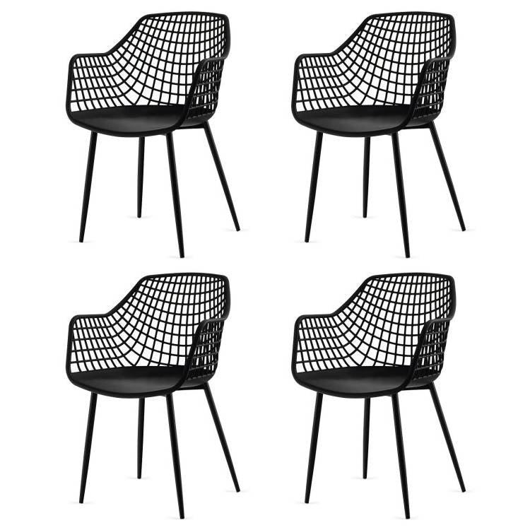 Set of 4 Mid-Century Modern Black Mesh Dining Chair with Ergonomic Backrest - PRHOMZ