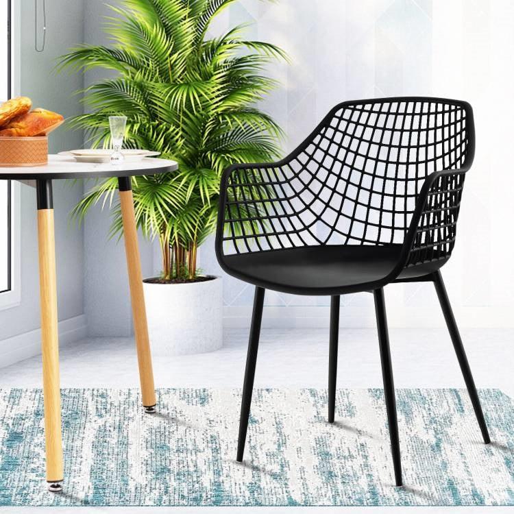 Set of 4 Mid-Century Modern Black Mesh Dining Chair with Ergonomic Backrest - PRHOMZ