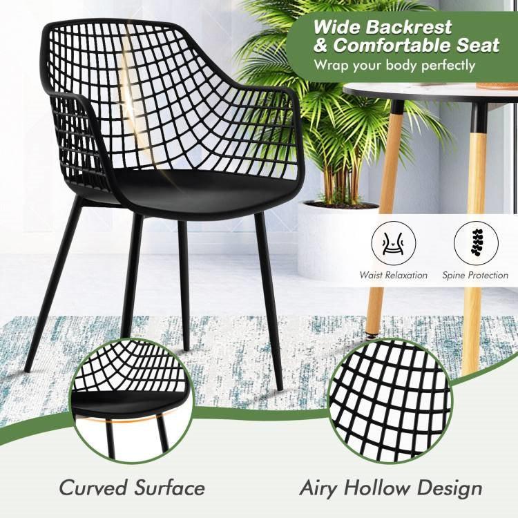 Set of 4 Mid-Century Modern Black Mesh Dining Chair with Ergonomic Backrest - PRHOMZ