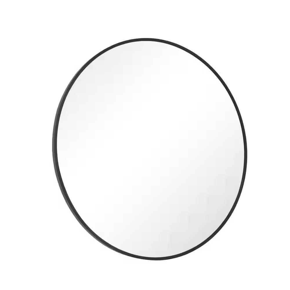 Round 24-inch Circular Bathroom Wall Mirror with Black Frame - PRHOMZ
