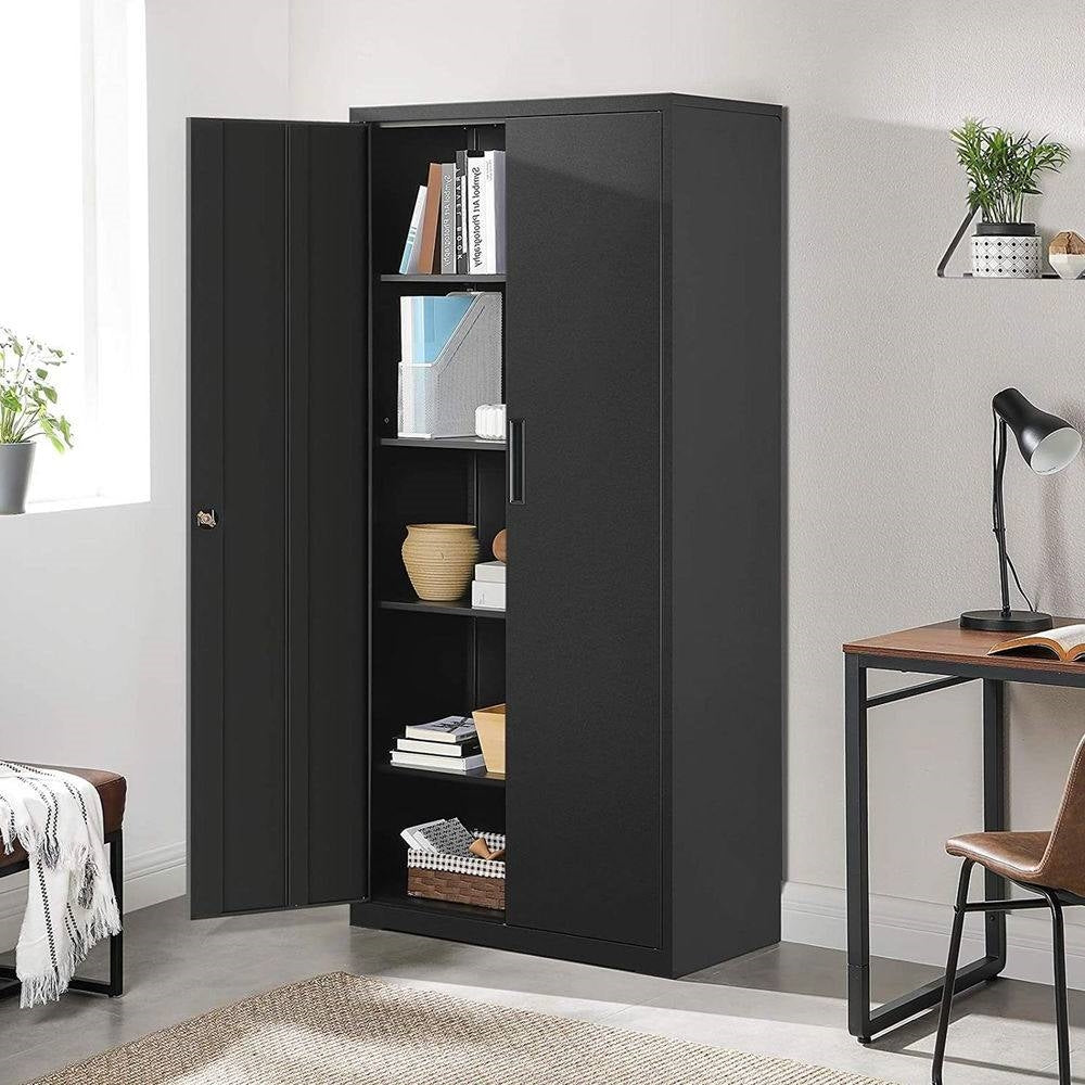 Black Steel Lockable Storage Cabinet Shelving Unit with 4 Adjustable Shelves-3