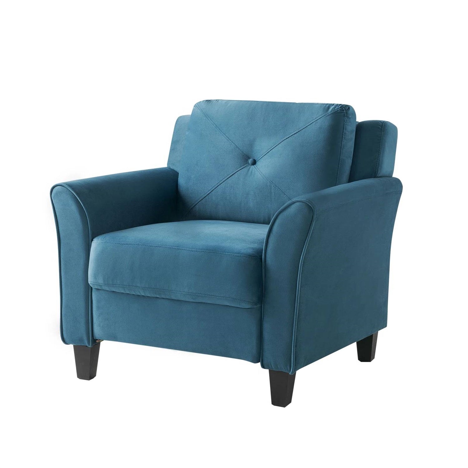 Blue Microfiber Upholstered Armchair Flared Arm Chair with Tufted Back Cushion-1