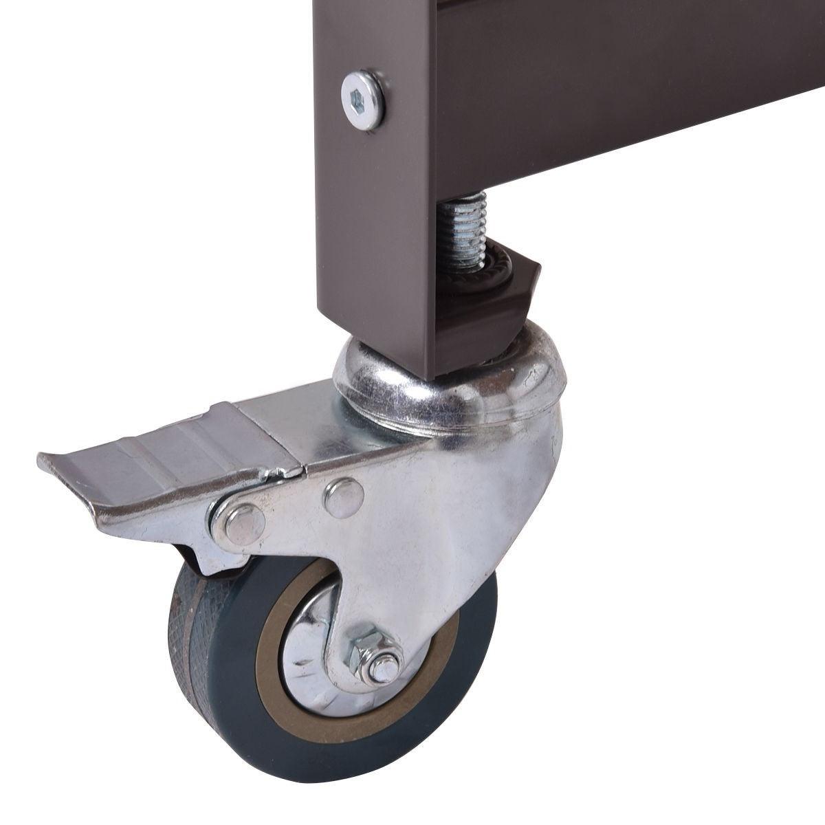 Mobile Steel Frame Laptop Computer Desk with Black Wood Top and Locking Casters - PRHOMZ