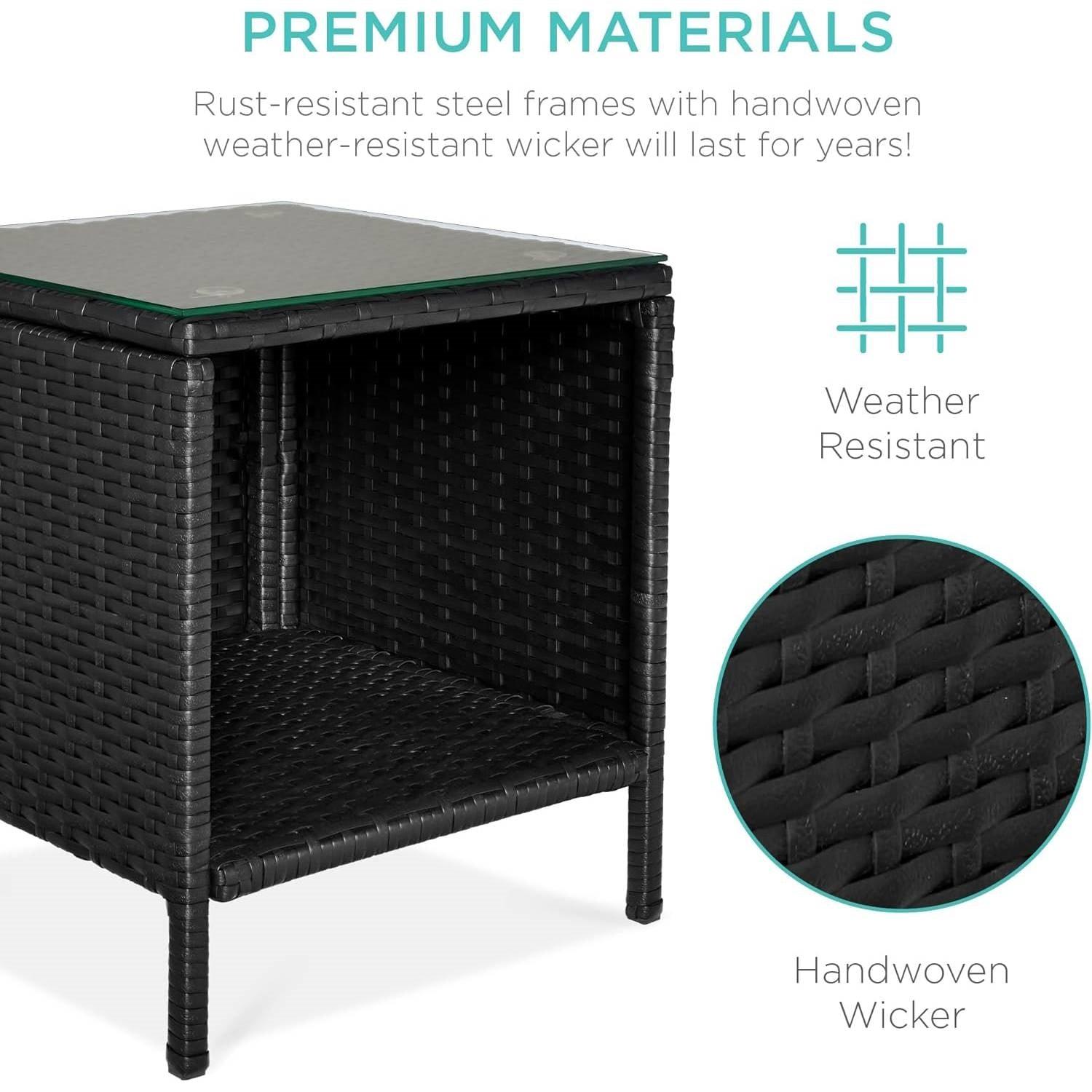 3-Piece Black PE Wicker Outdoor Dining Patio Furniture Set w/ Teal Blue Cushions - PRHOMZ