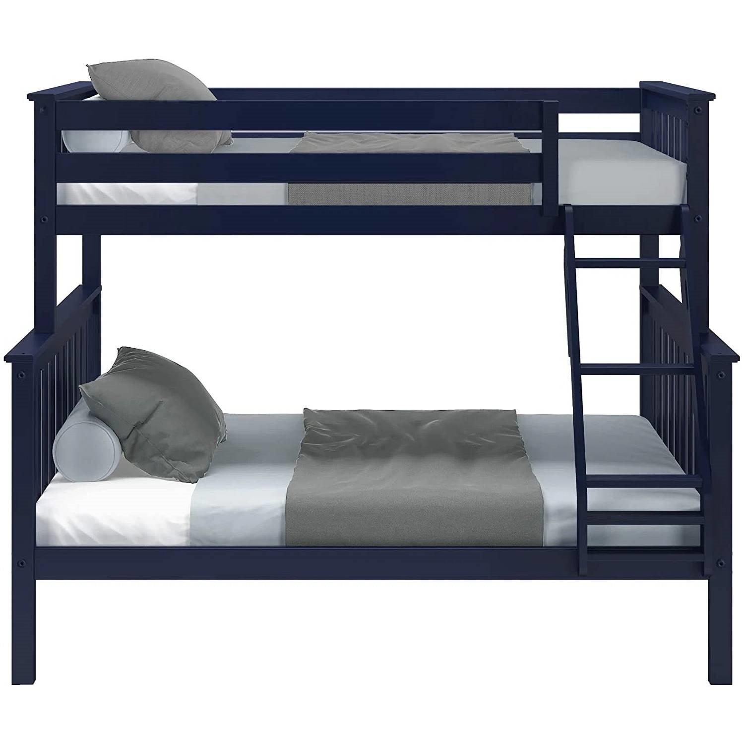 Twin over Full size Solid Wood Bunk Bed in Dark Navy Blue Finish - PRHOMZ