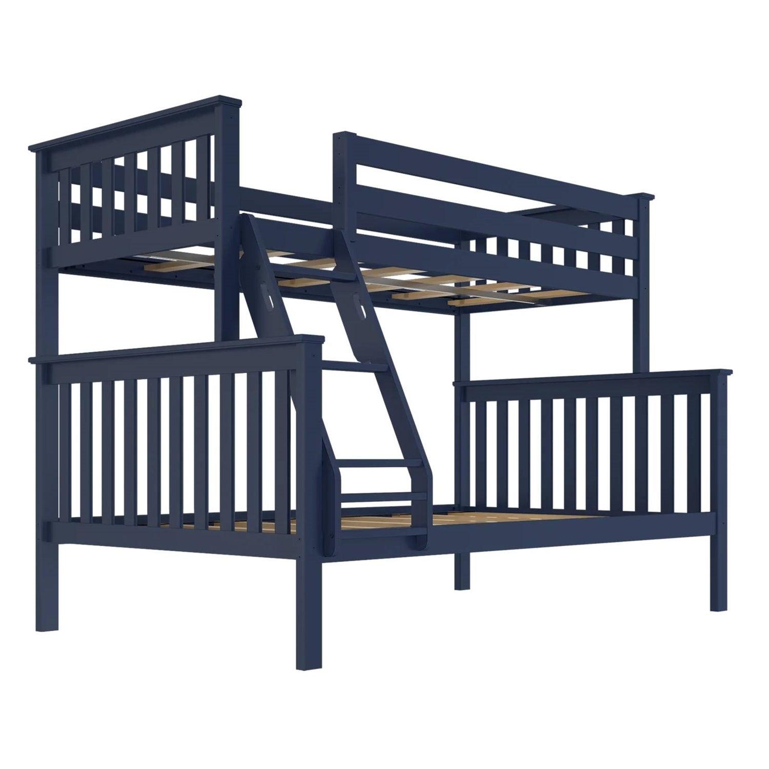 Twin over Full size Solid Wood Bunk Bed in Dark Navy Blue Finish - PRHOMZ