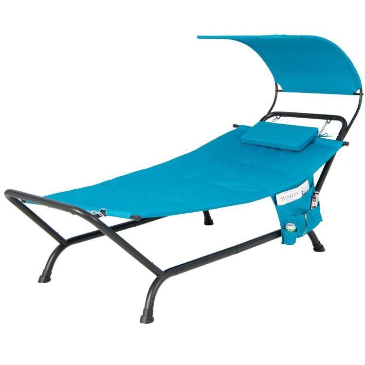 Teal Blue Outdoor Hammock Chaise Lounge Chair Cot with Canopy and Storage Bag - PRHOMZ