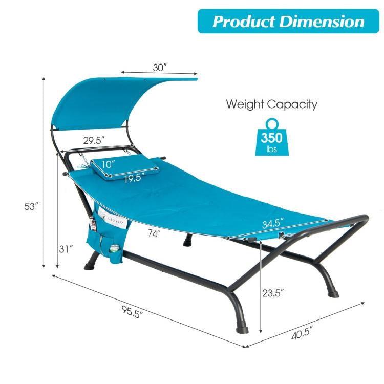 Teal Blue Outdoor Hammock Chaise Lounge Chair Cot with Canopy and Storage Bag - PRHOMZ