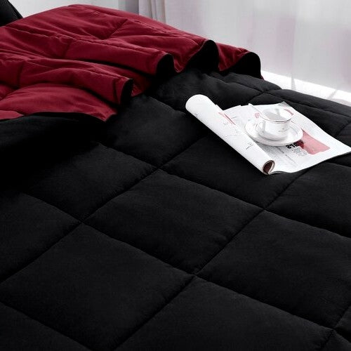 Twin/Twin XL Traditional Microfiber Reversible 3 Piece Comforter Set in Black/Maroon-1