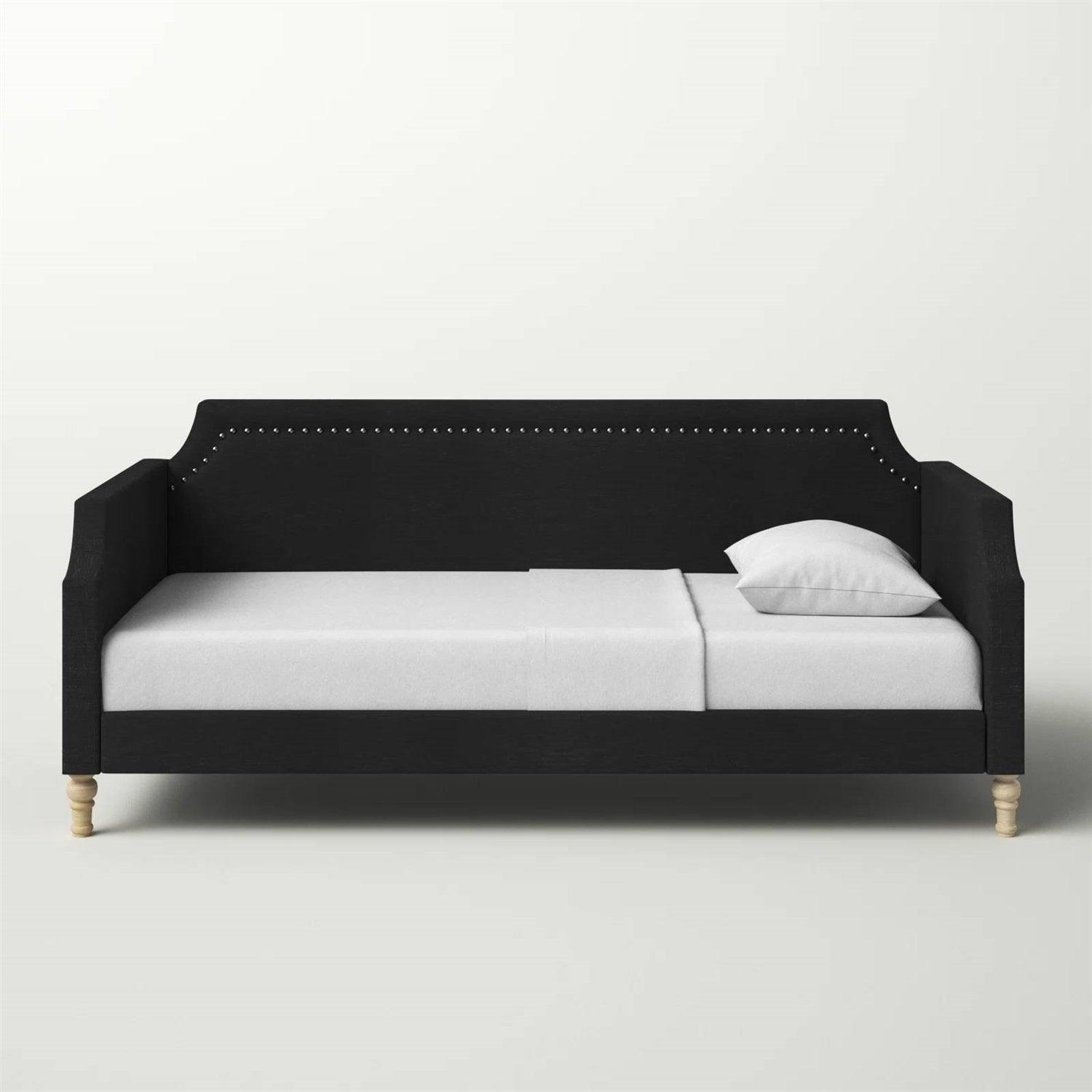 Twin size Black Polyester Fabric Upholstered Daybed with Nailhead Trim - PRHOMZ