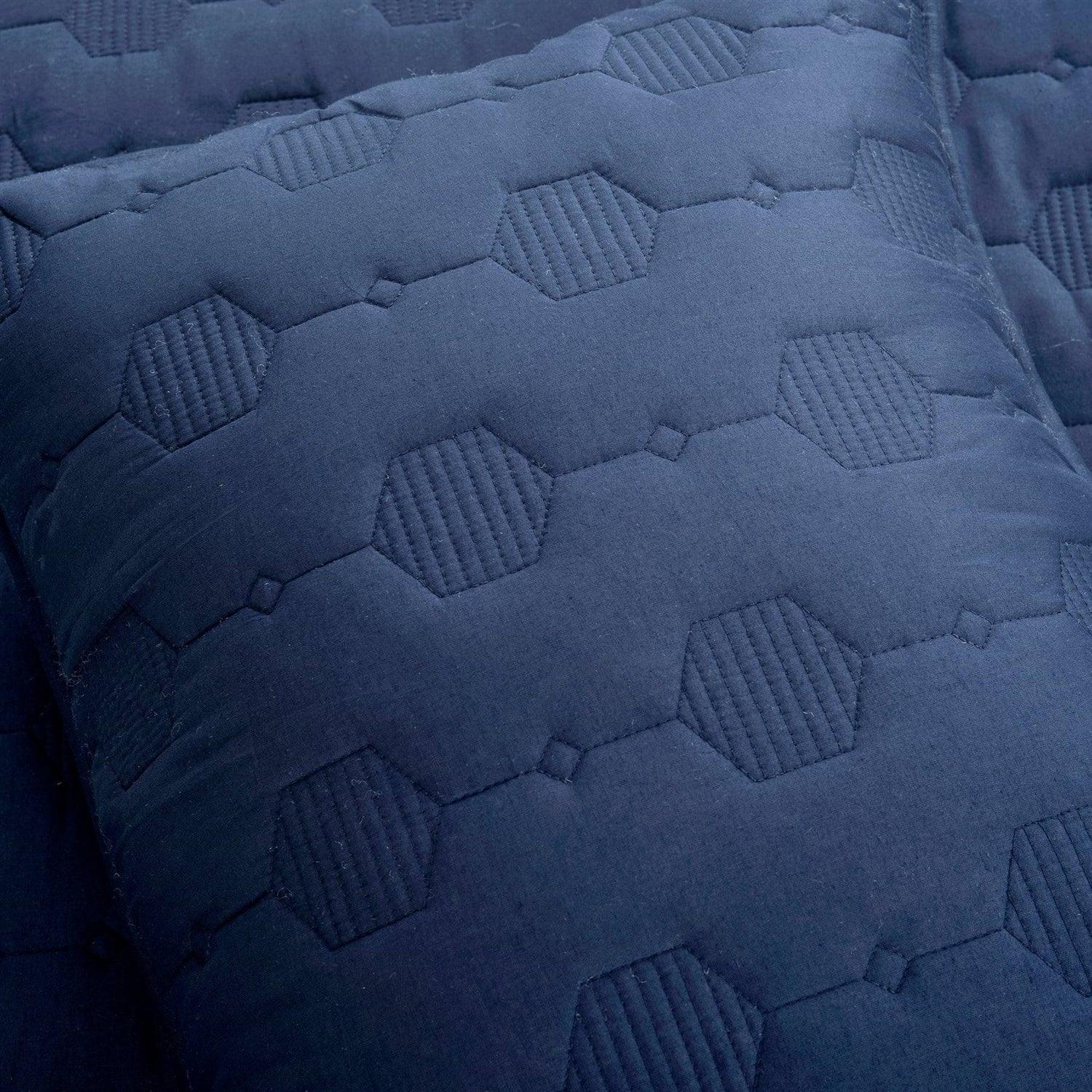 Full/Queen size Lightweight Blue Textured Cotton 3 Piece Quilt Set - PRHOMZ