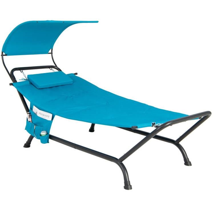 Blue Polyester Chaise Lounge Chair Hammock with Canopy and Storage Bag-0