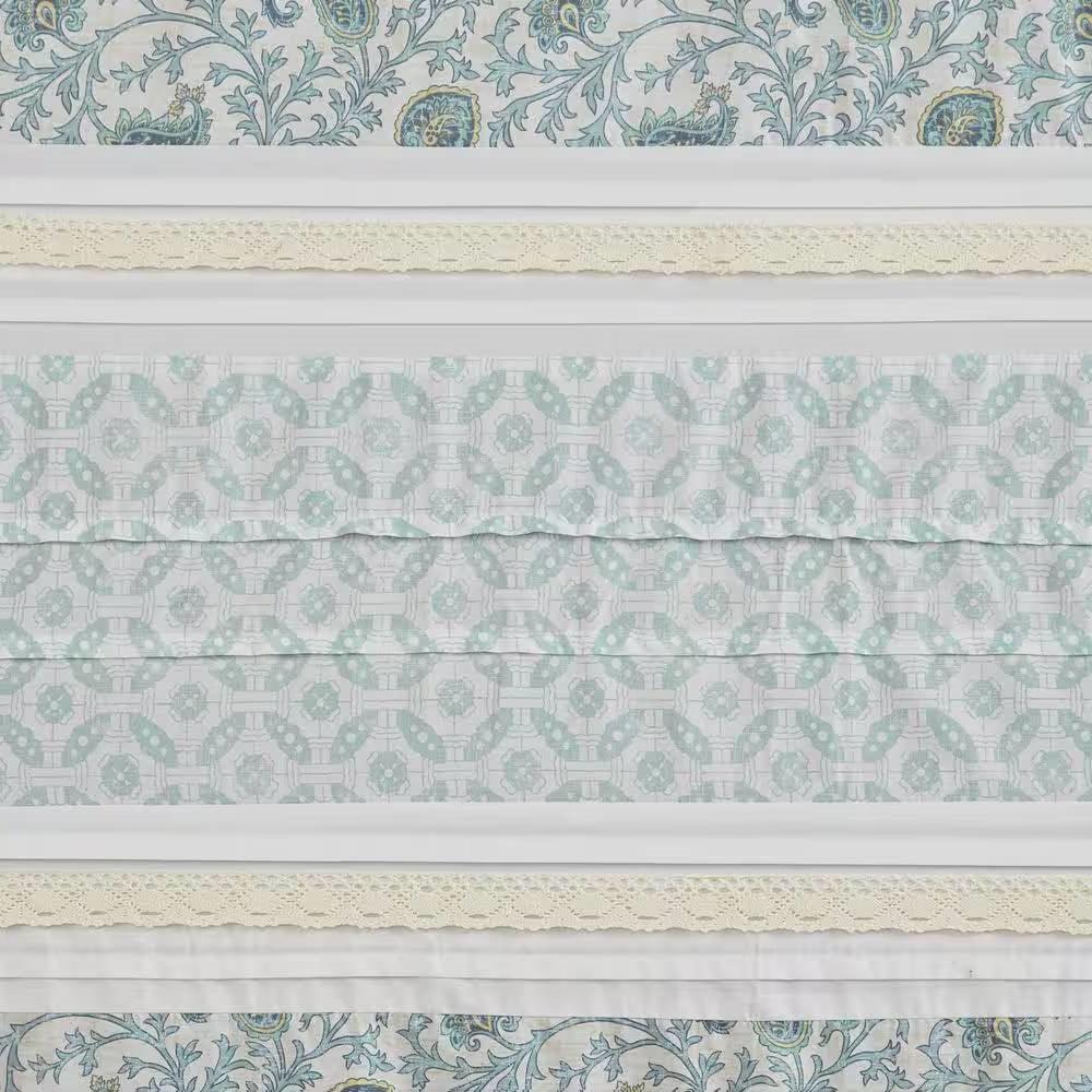 72 x 72-in Cotton Shower Curtain with Teal Blue Grey Cream White Paisley Pattern - PRHOMZ