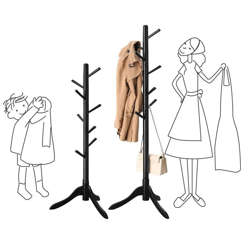 Space Saving Solid Wood Modern Coat Rack in Black Finish - PRHOMZ