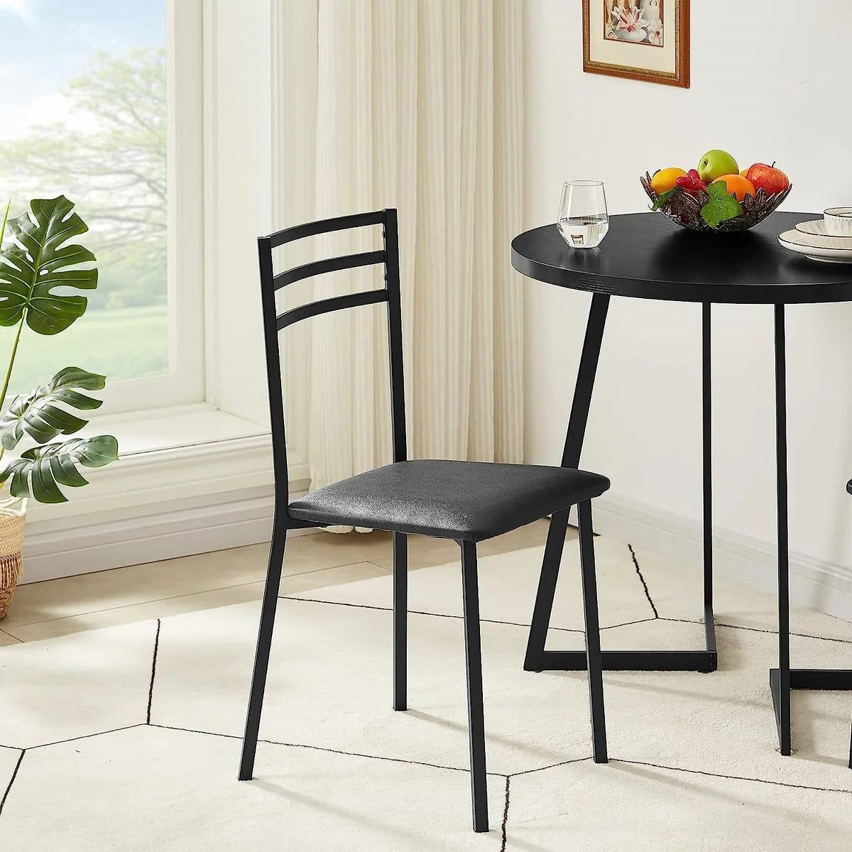 Modern 3-Piece Kitchen Dining Set with Round Black Wood-Top Table and 2 Chairs-3