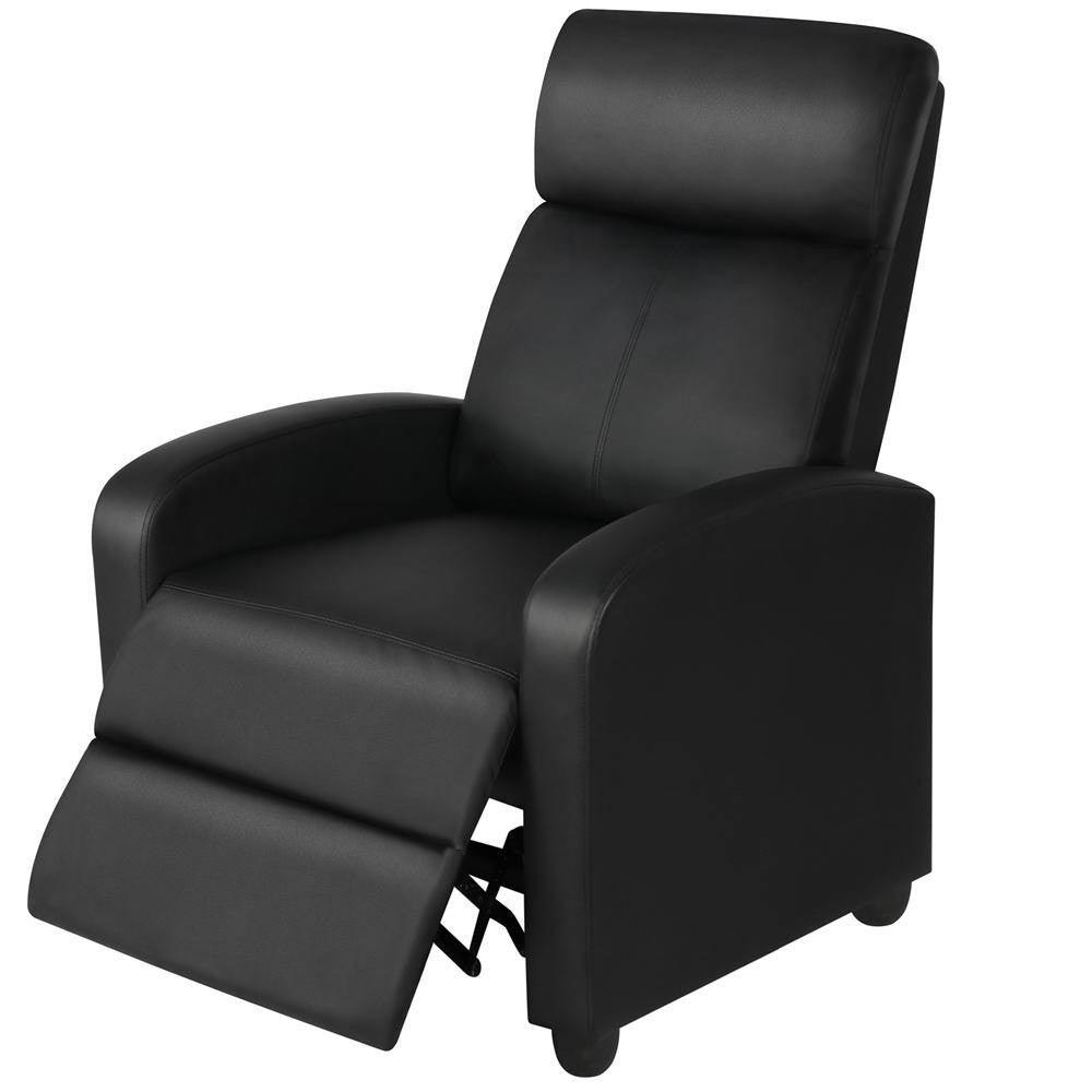 Black High-Density Faux Leather Push Back Recliner Chair - PRHOMZ