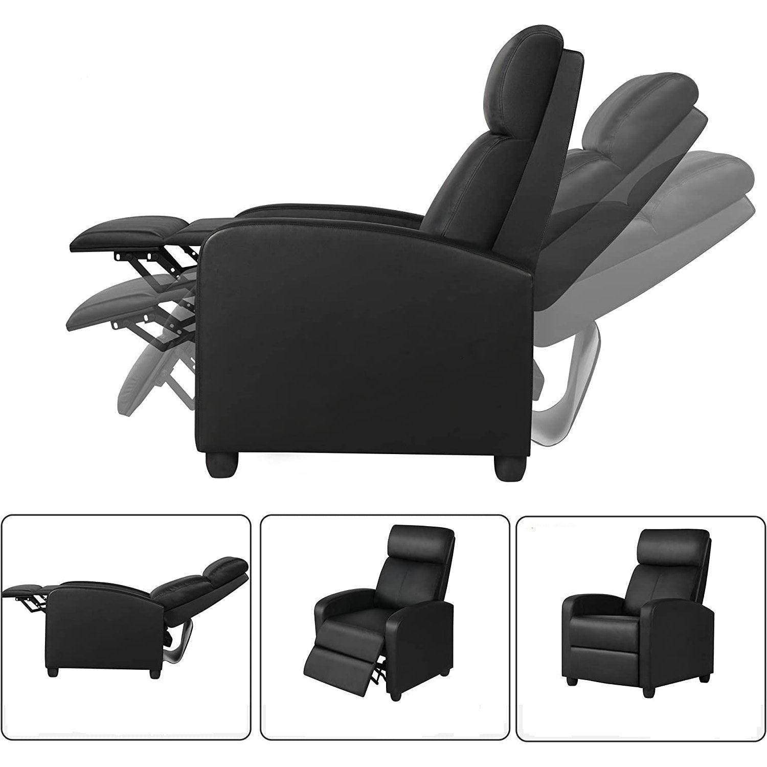 Black High-Density Faux Leather Push Back Recliner Chair - PRHOMZ