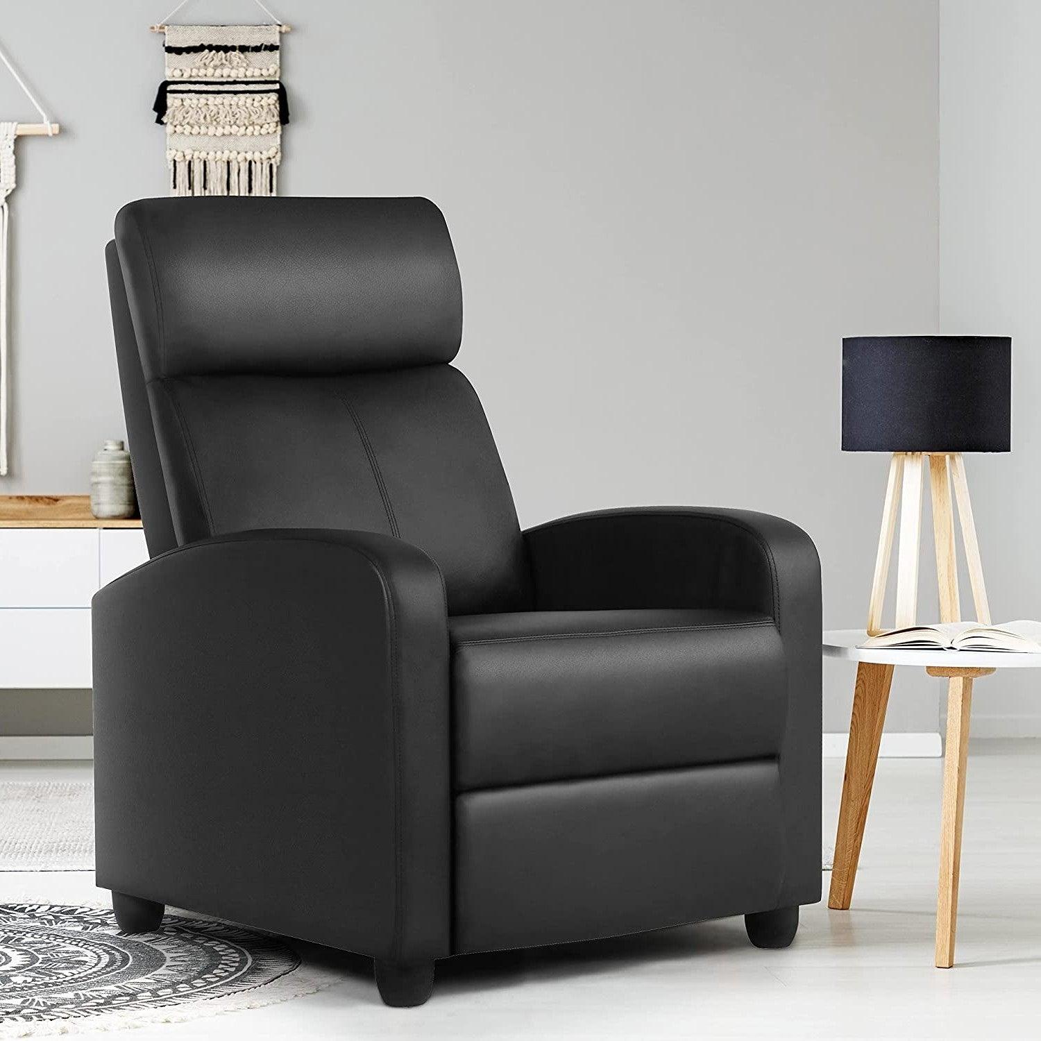 Black High-Density Faux Leather Push Back Recliner Chair - PRHOMZ